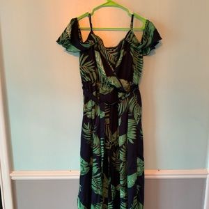Leaf/ floral off the shoulder maxi dress